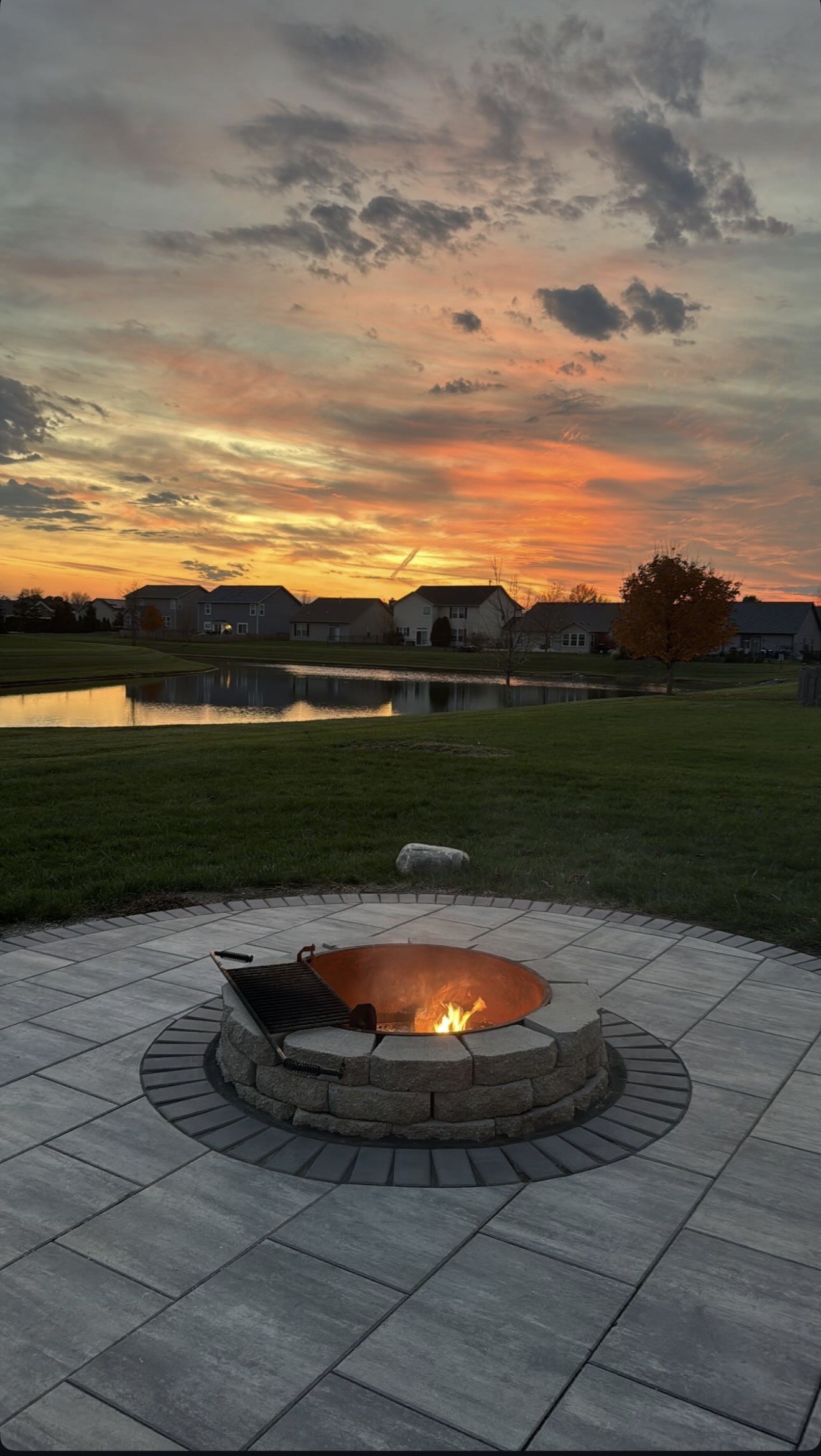 Firepit and patio project at sunset